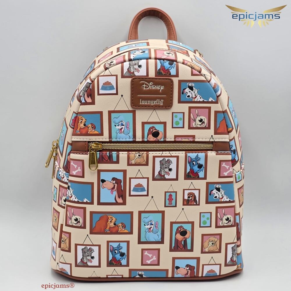 Loungefly Disney Dogs Gallery Brown Mini Backpack New